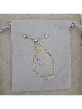 Kendra Scott Rhodium Plated Elaina Rose Quartz Adjustable Bracelet